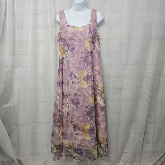 Hampton Nights Lavender Yellow Floral Sleeveless Maxi Dress Formal 12 - Picture 1 of 13
